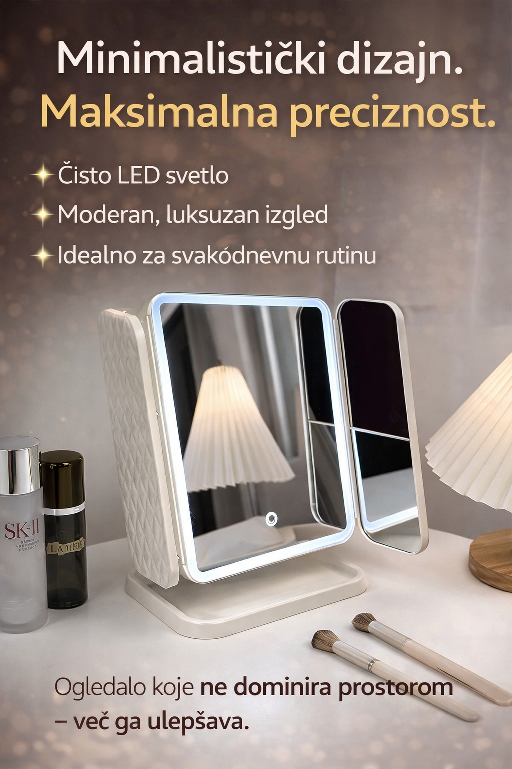 LED OGLEDALO ZA ŠMINKANJE SA UVEĆANJEM I LED SVETLOM