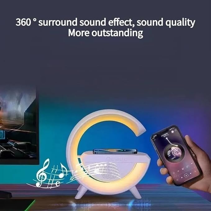 Bluetooth zvučnik + RGB lampa + Alarm sat + Radio + Bežični punjač – 5 u 1 multifunkcionalni uređaj