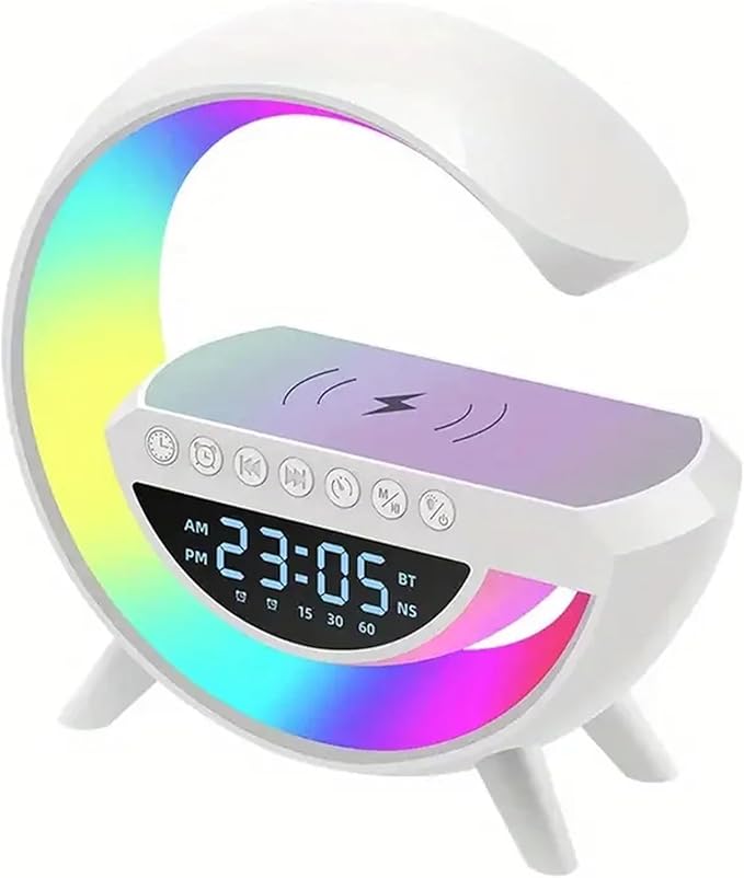 Bluetooth zvučnik + RGB lampa + Alarm sat + Radio + Bežični punjač – 5 u 1 multifunkcionalni uređaj