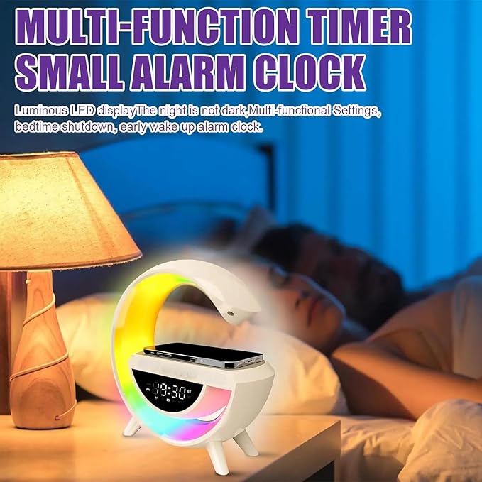 Bluetooth zvučnik + RGB lampa + Alarm sat + Radio + Bežični punjač – 5 u 1 multifunkcionalni uređaj
