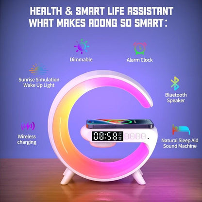 Bluetooth zvučnik + RGB lampa + Alarm sat + Radio + Bežični punjač – 5 u 1 multifunkcionalni uređaj