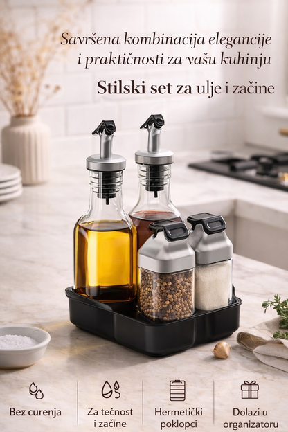Elegantni set za ulje, sirće, so i biber – red i stil u tvojoj kuhinji