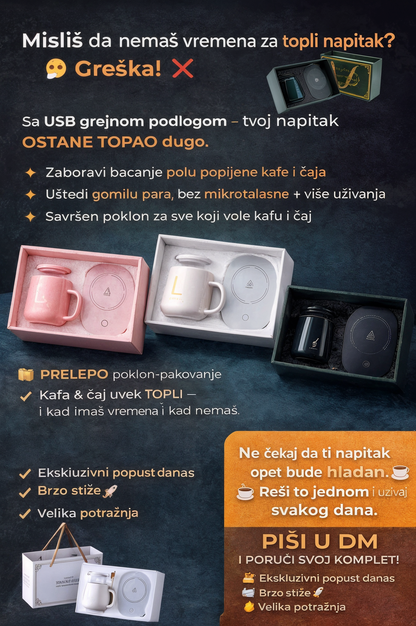 Šolja sa grejačem i USB podmetač za piće sa termostatom 55°C