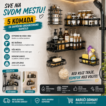 Višenamenske police i držači za kupatilo &amp; kuhinju – SET 5 KOMADA
