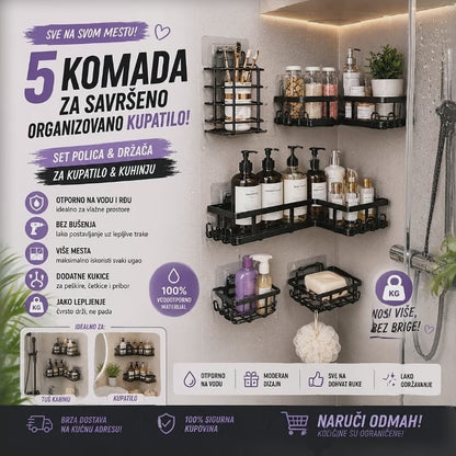 Višenamenske police i držači za kupatilo &amp; kuhinju – SET 5 KOMADA