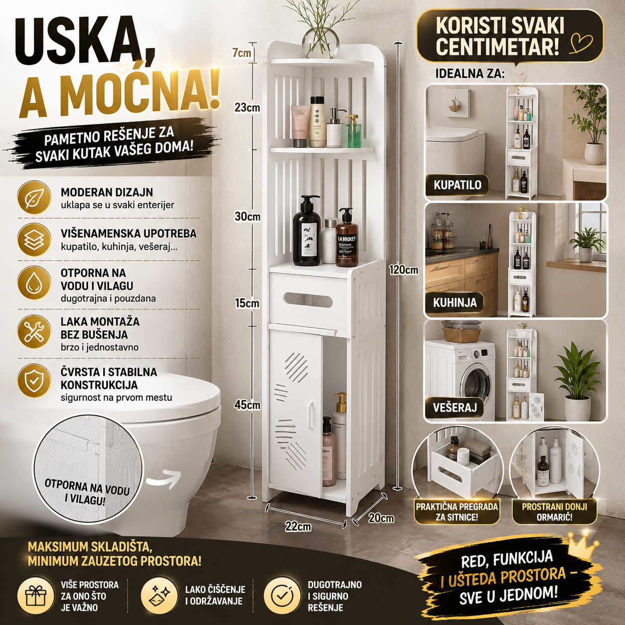 VIŠENAMENSKA USKA POLICA ZA KUPATILO I KUHINJU